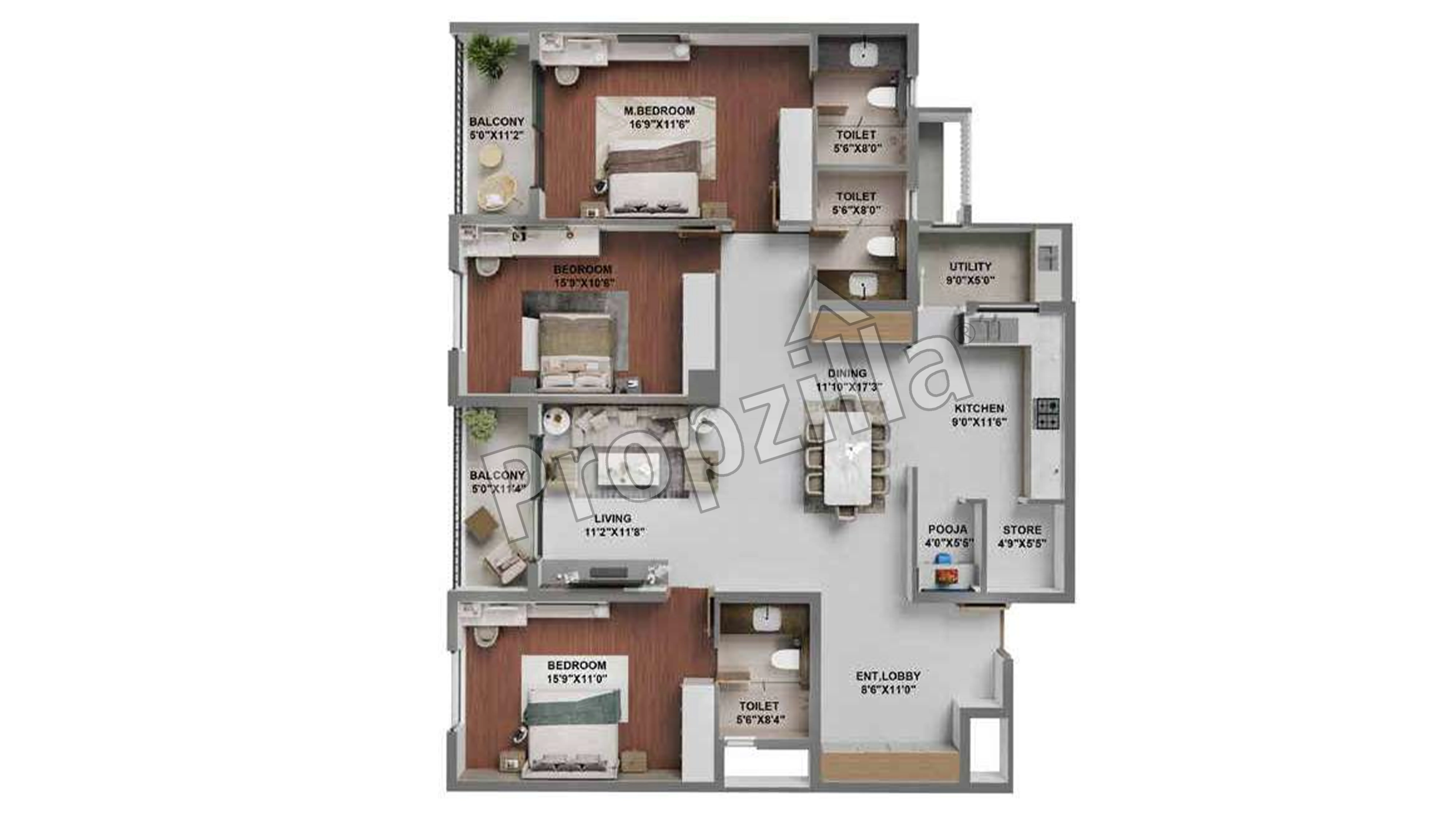 Adarsh Lakefront 2 BHK Floor Plan