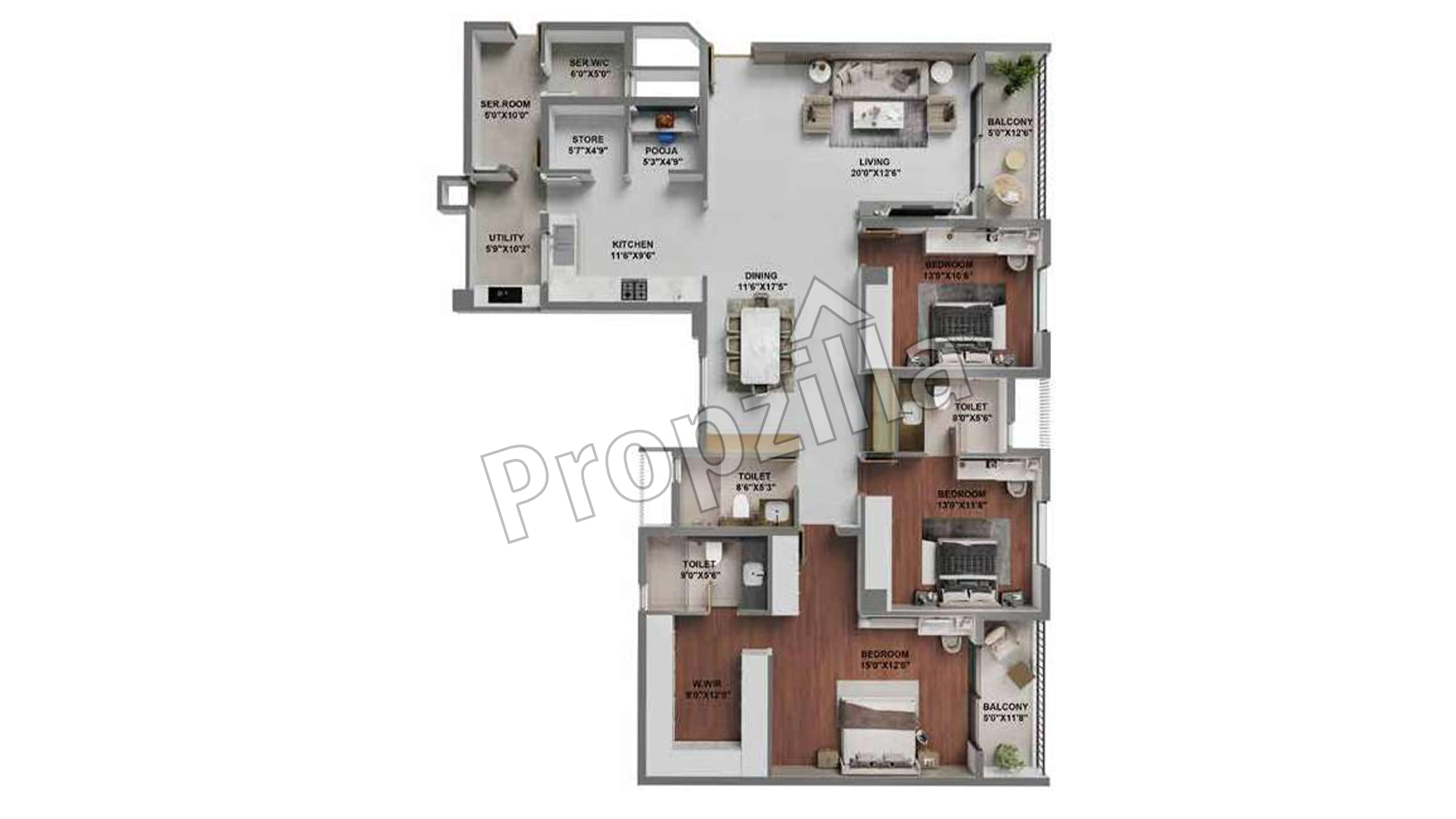 Adarsh Lakefront 3 BHK Floor Plan