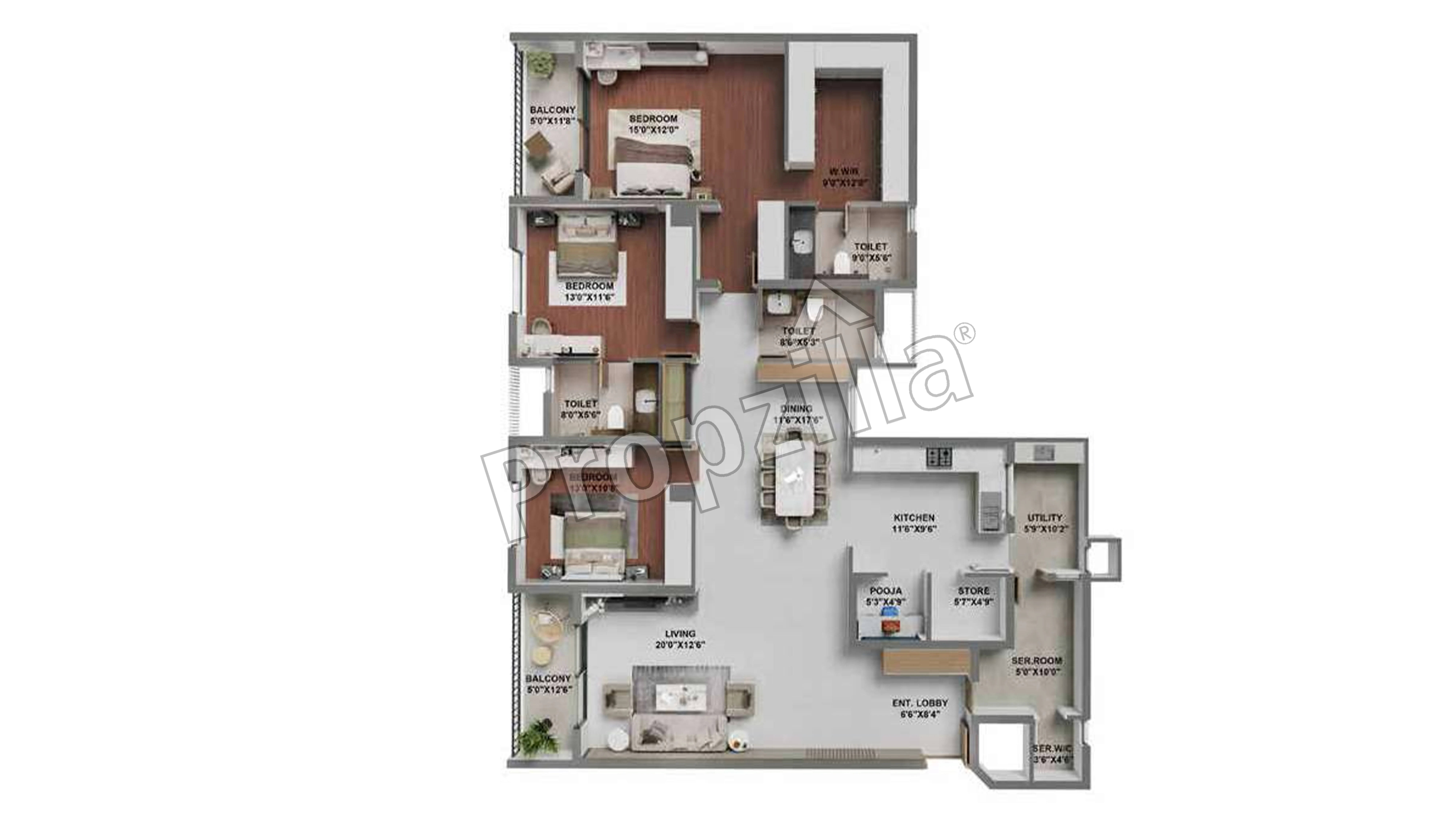 Adarsh Lakefront 4 BHK Floor Plan