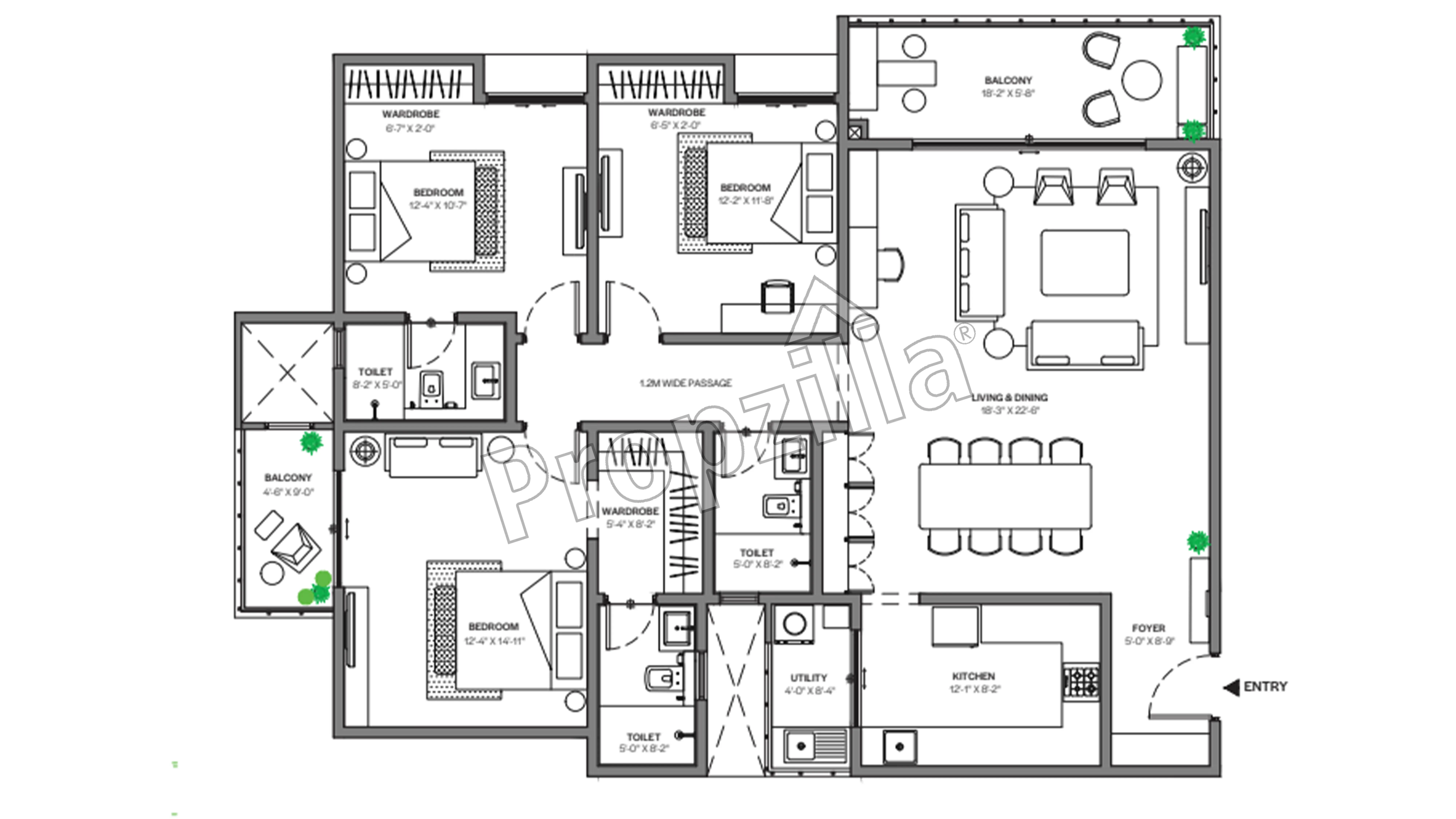 Assetz Bloom & Dell 3 BHK Floor Plan
