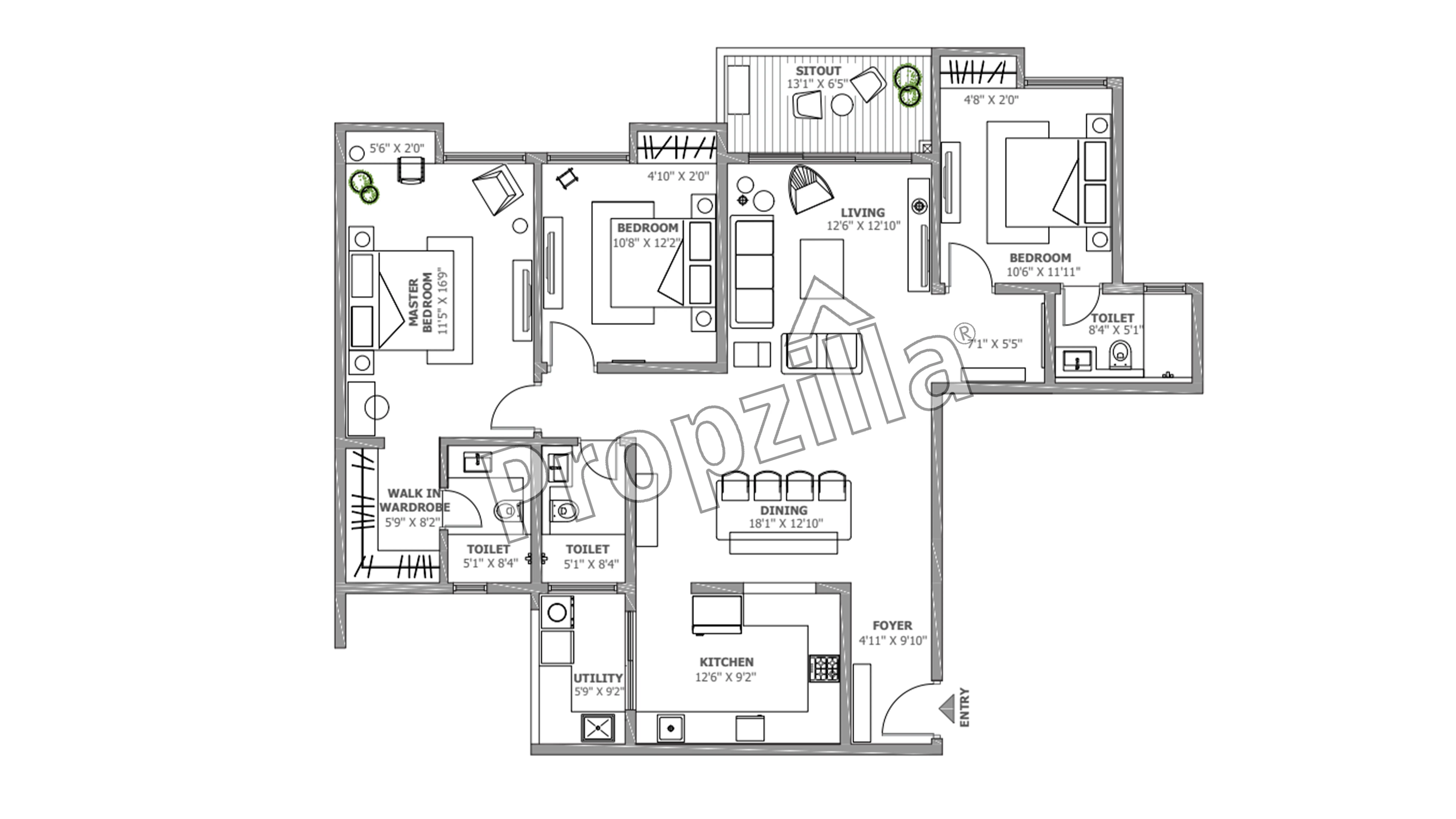 Assetz Soho and Sky 3 BHK Floor Plan