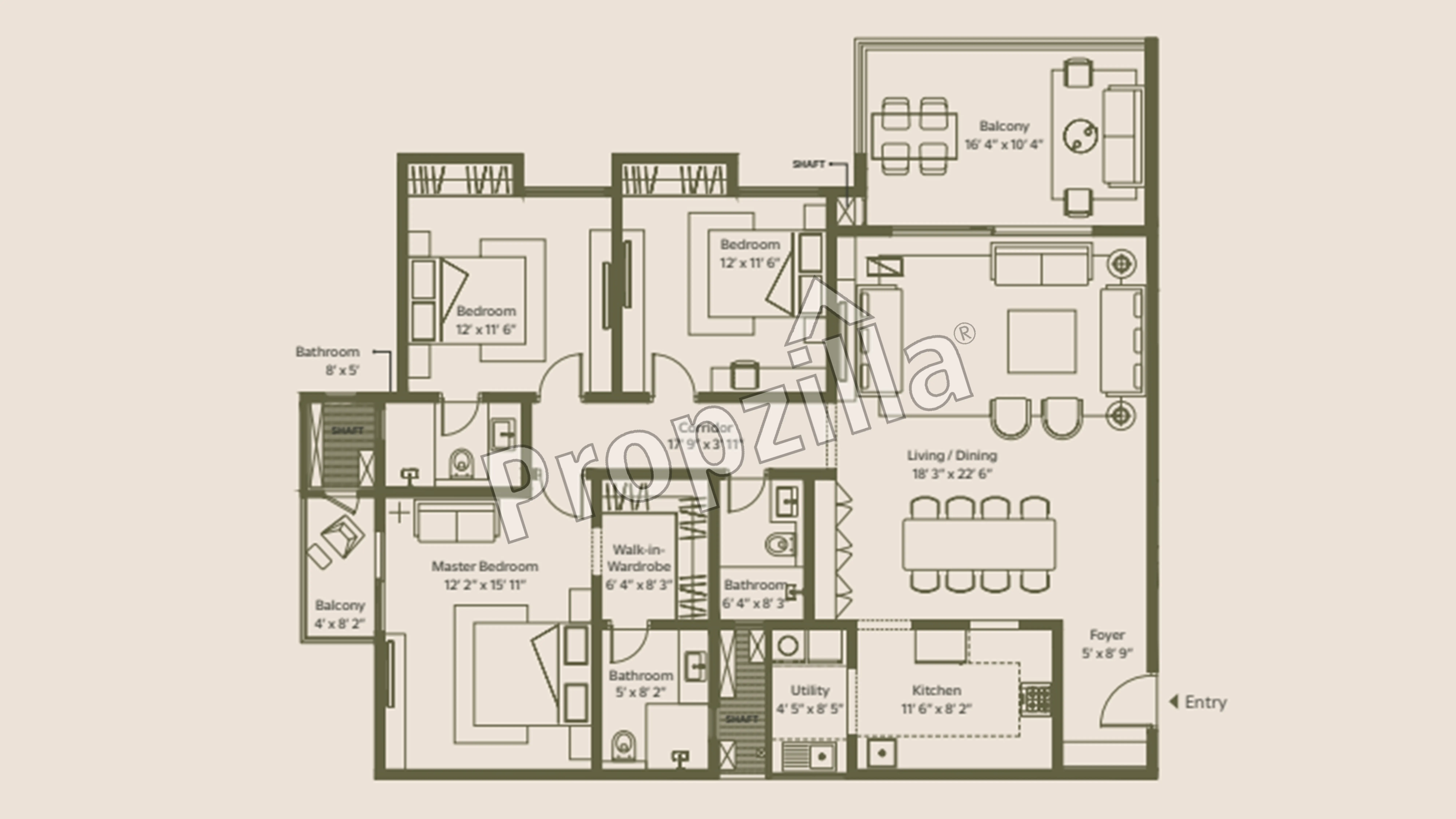 Assetz Trees & Tandem 3 BHK Floor Plan