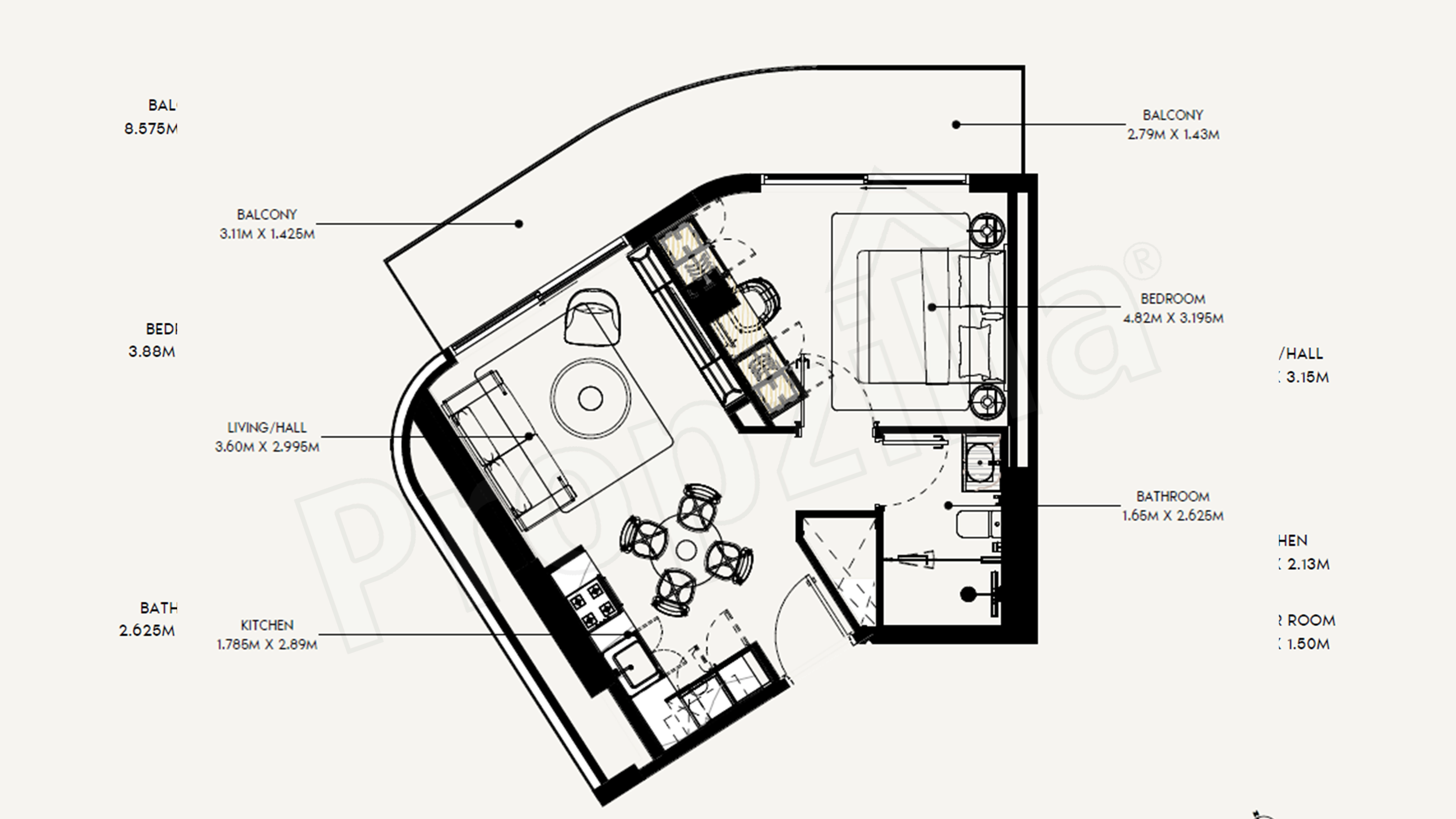 Azizi Rose 1 BHK Floor Plan