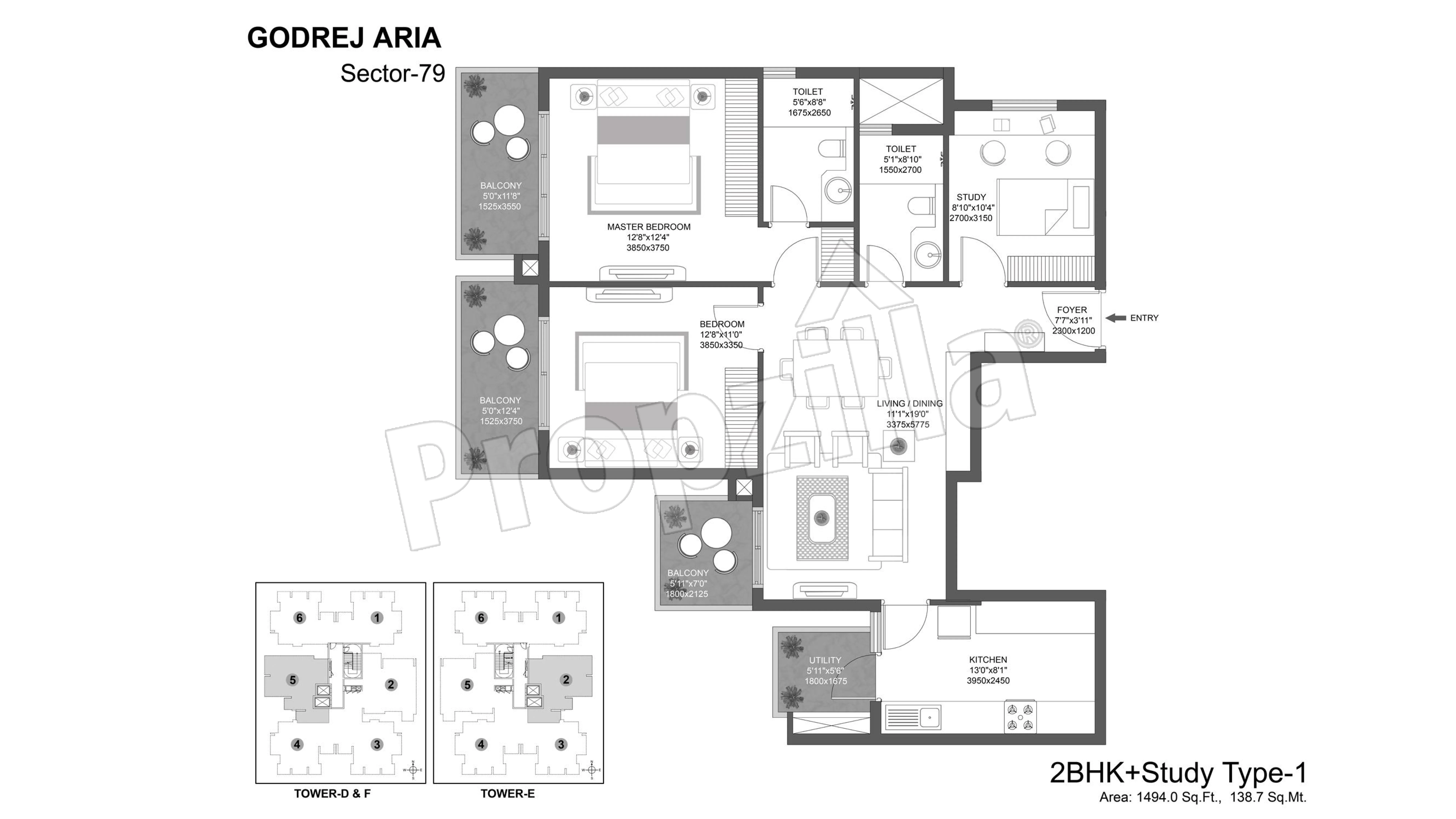 godrej aria 2 bhk type 2 floor plan