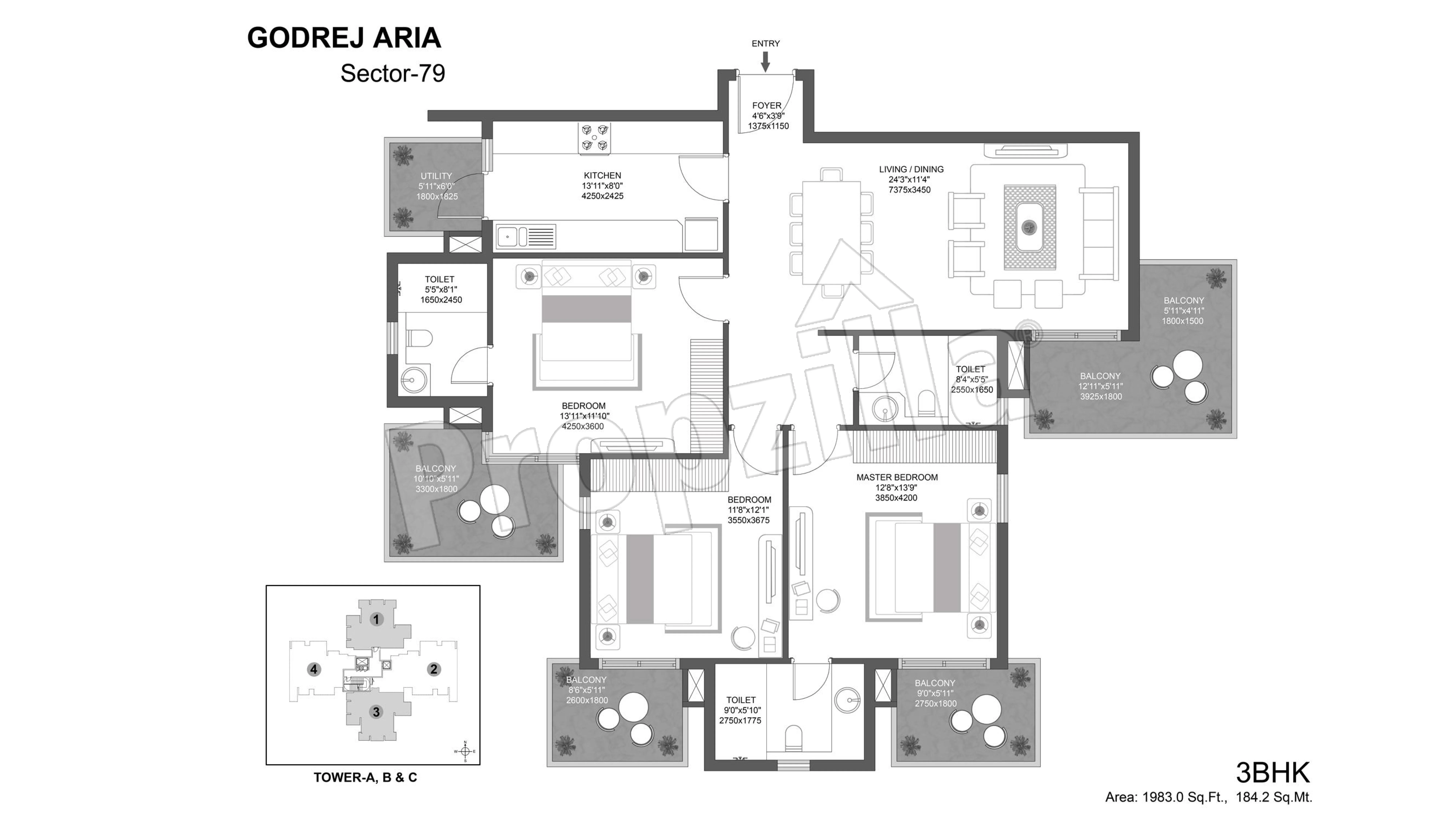 godrej aria 3 bhk type 1 floor plan
