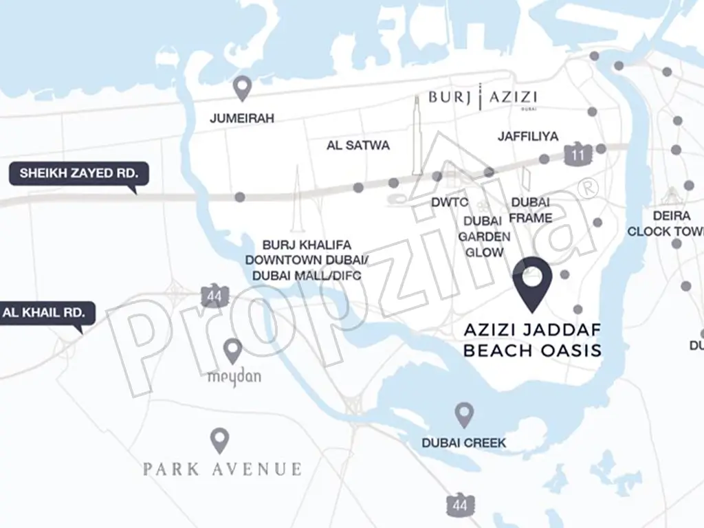 Azizi Jaddaf Beach Oasis Directions
